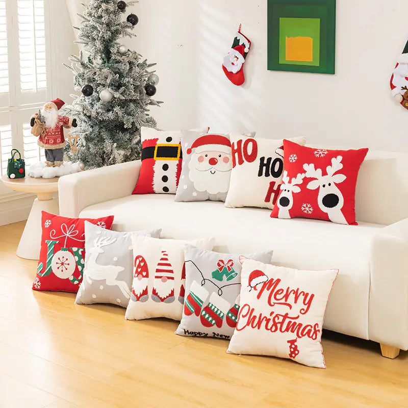 Festive Embroidery Christmas Pillow Cover