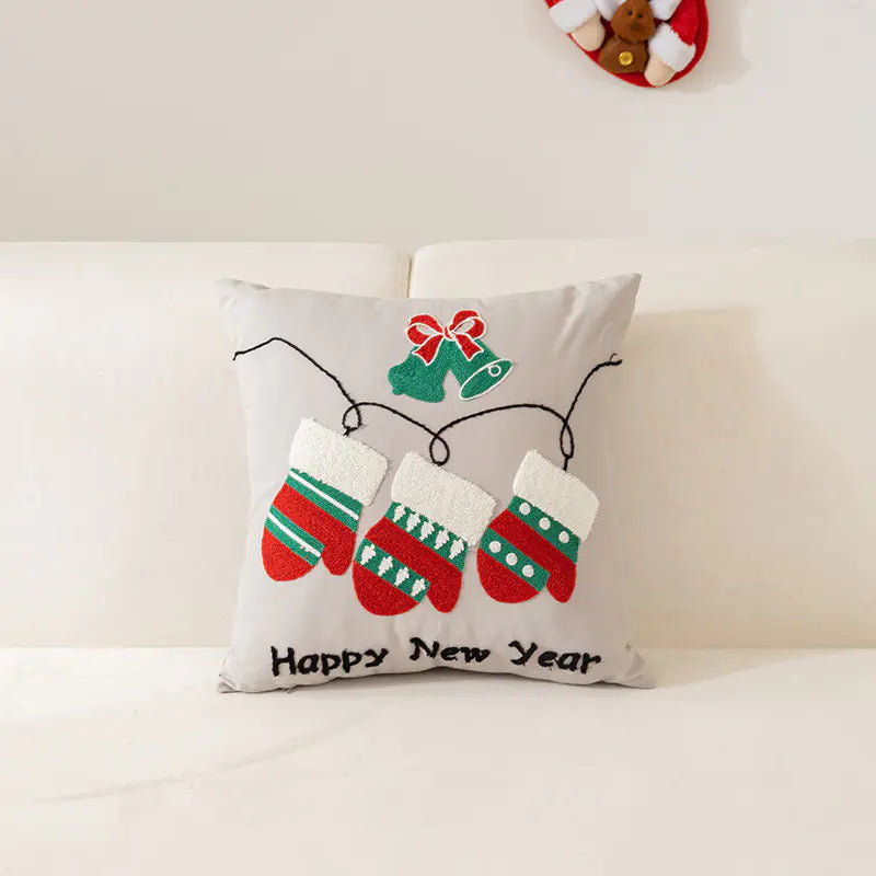 Festive Embroidery Christmas Pillow Cover