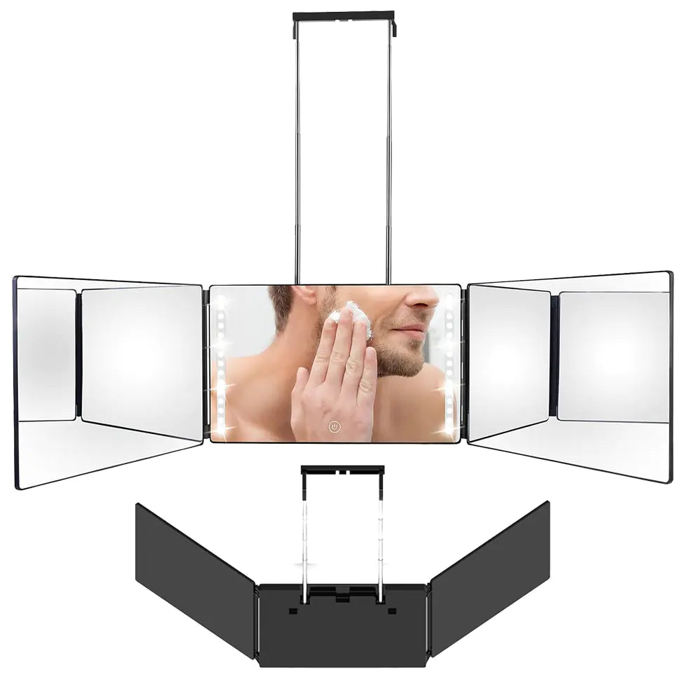 Sleek Tri-Fold Lighted Makeup Mirror