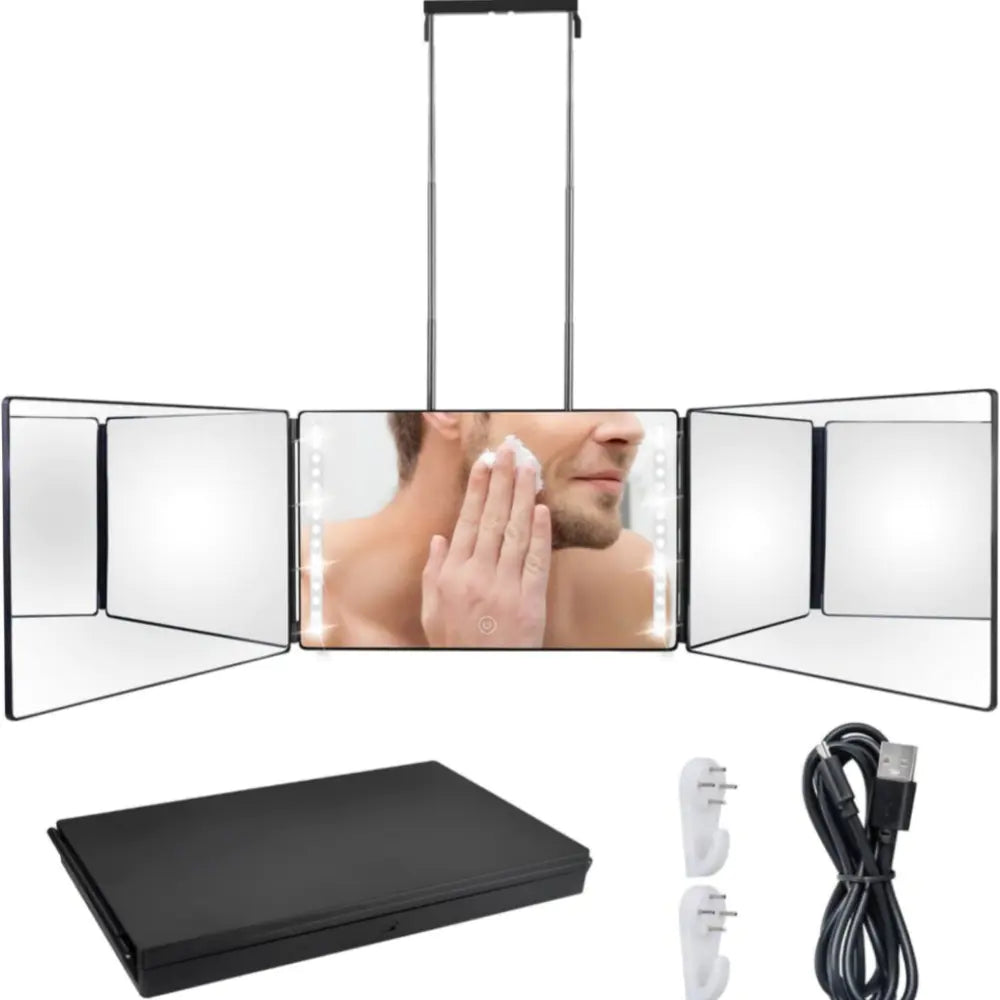 Sleek Tri-Fold Lighted Makeup Mirror