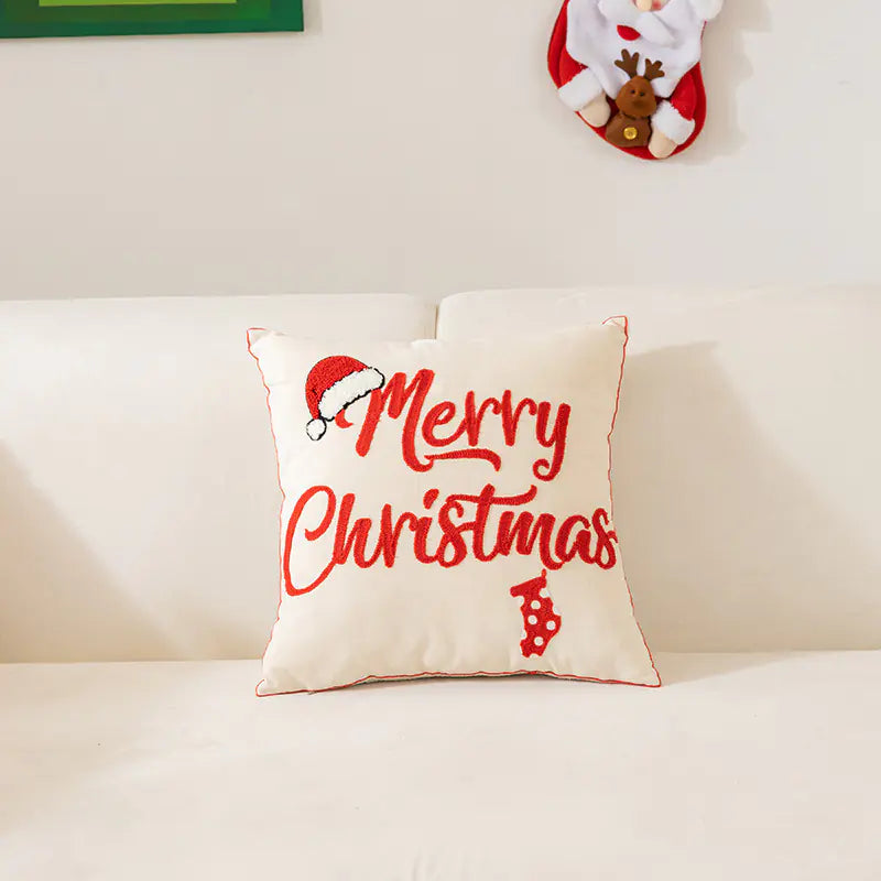 Festive Embroidery Christmas Pillow Cover