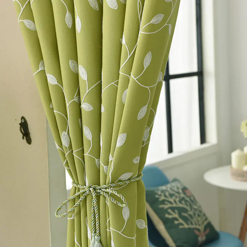 Chic Leaf Embroidered Cotton Curtains