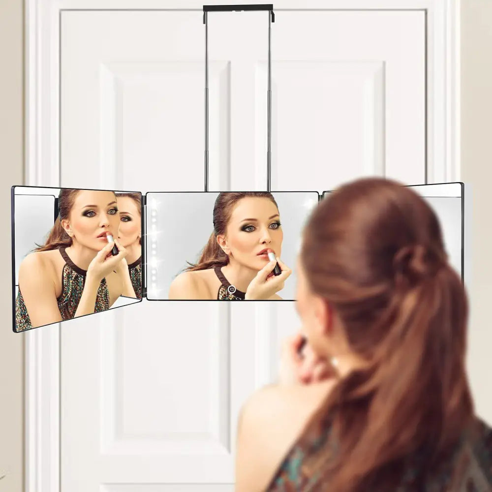 Sleek Tri-Fold Lighted Makeup Mirror